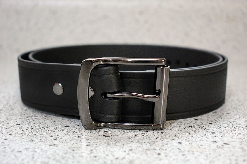 Black Super Belt with Gunmetal Grey Buckle 1.5 Inches Wide Invincible Lifetime Men's Belt Last You'll Ever Buy Made in the USA