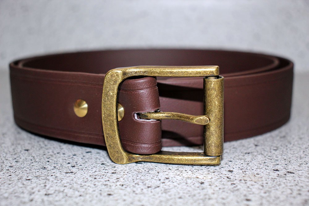 Brown Super Belt with Antique Brass Buckle 1.5 Inches Wide Strongest Men's Belt Last a Lifetime Made in America Stronger than Leather and Nylon
